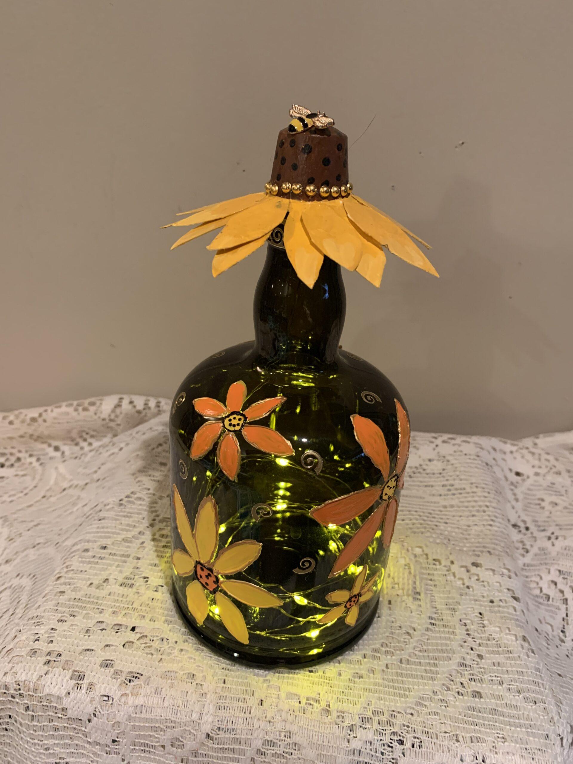 Lighted 8” brown bottle