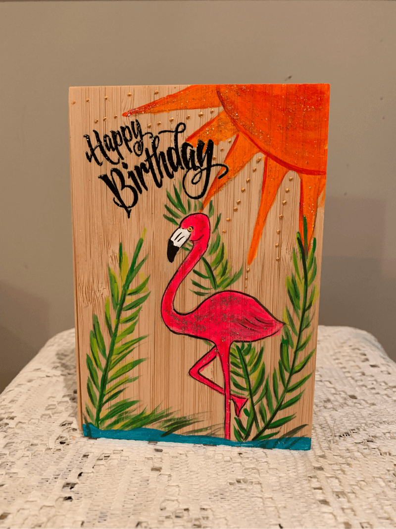 Happy Birthday “Flamingo” Bamboo Greeting Card